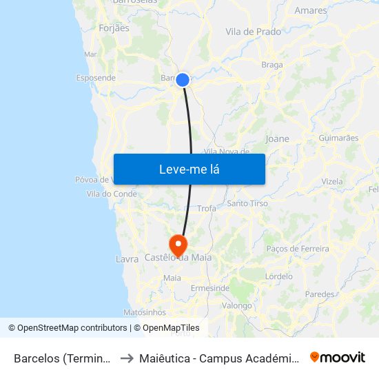 Barcelos (Terminal Rodoviário) to Maiêutica - Campus Académico do Ismai e Ipmaia map