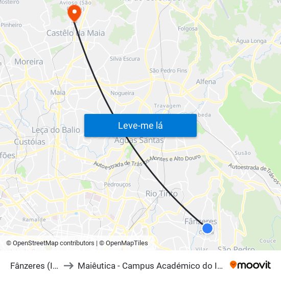 Fânzeres (Igreja) to Maiêutica - Campus Académico do Ismai e Ipmaia map