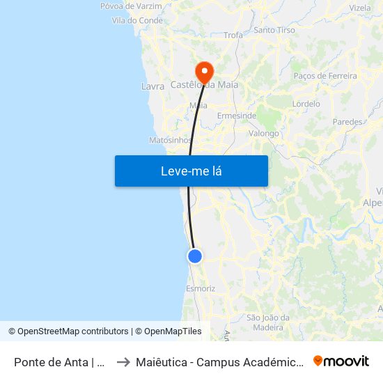 Ponte de Anta to Maiêutica - Campus Académico do Ismai e Ipmaia map