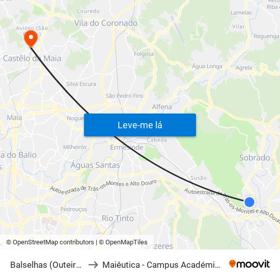 Balselhas (Outeiro do Moinho) to Maiêutica - Campus Académico do Ismai e Ipmaia map