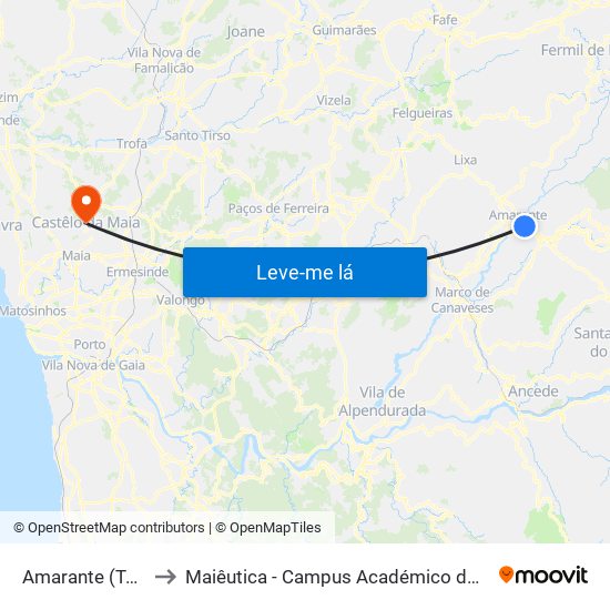 Terminal Rodoviário Amarante to Maiêutica - Campus Académico do Ismai e Ipmaia map