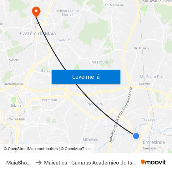 MaiaShopping to Maiêutica - Campus Académico do Ismai e Ipmaia map