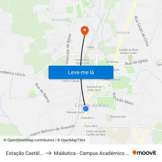 Estação Castêlo da Maia to Maiêutica - Campus Académico do Ismai e Ipmaia map