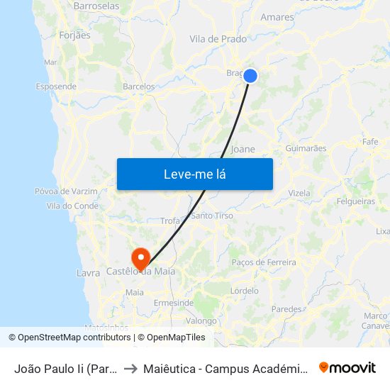 João Paulo Ii (Parque Rodovia) to Maiêutica - Campus Académico do Ismai e Ipmaia map