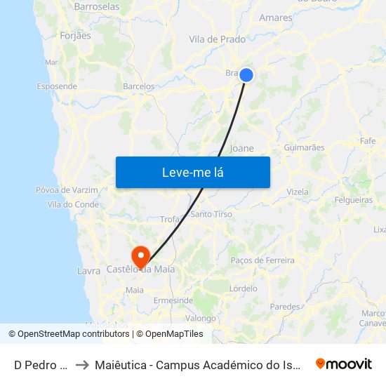 D Pedro V - Ii to Maiêutica - Campus Académico do Ismai e Ipmaia map