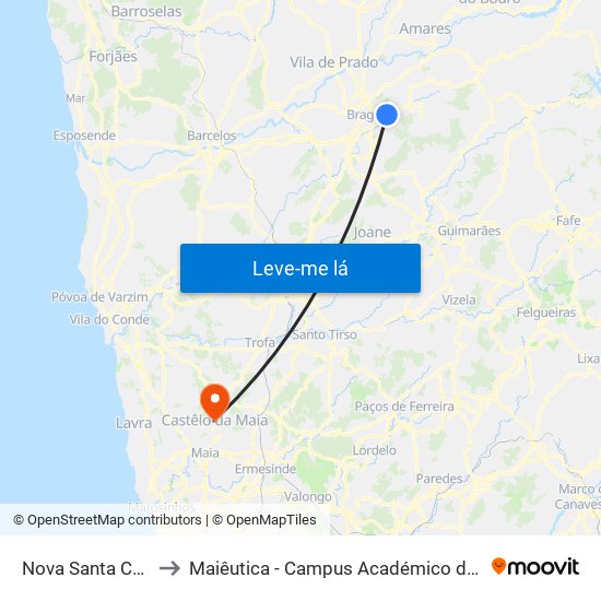 Nova Santa Cruz (Um) to Maiêutica - Campus Académico do Ismai e Ipmaia map