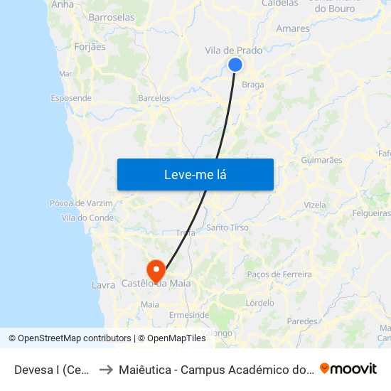 Devesa I (Cemitério) to Maiêutica - Campus Académico do Ismai e Ipmaia map