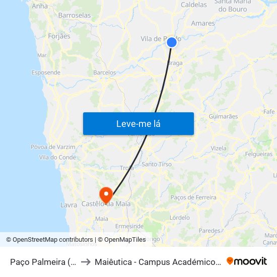 Paço Palmeira (Verdasca) to Maiêutica - Campus Académico do Ismai e Ipmaia map