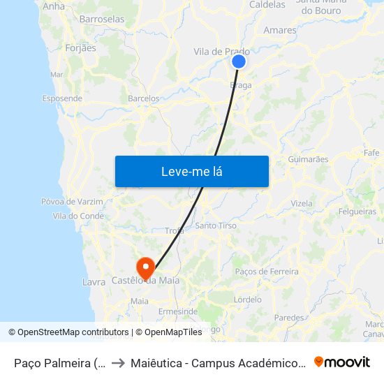 Paço Palmeira (Securitas) to Maiêutica - Campus Académico do Ismai e Ipmaia map