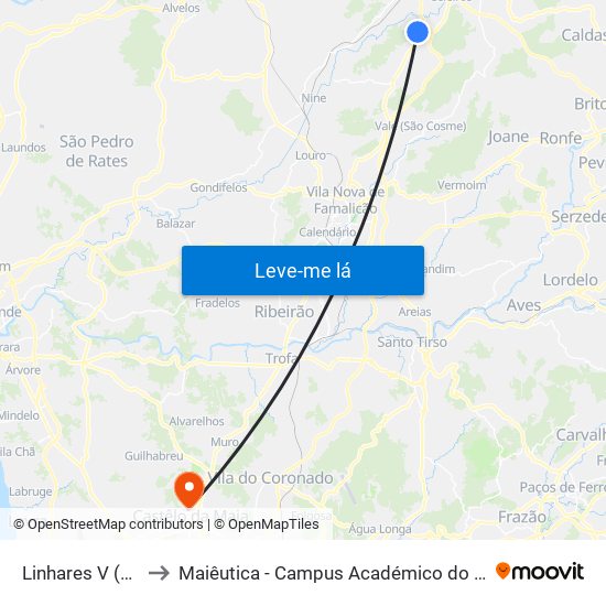 Linhares V (Marco) to Maiêutica - Campus Académico do Ismai e Ipmaia map