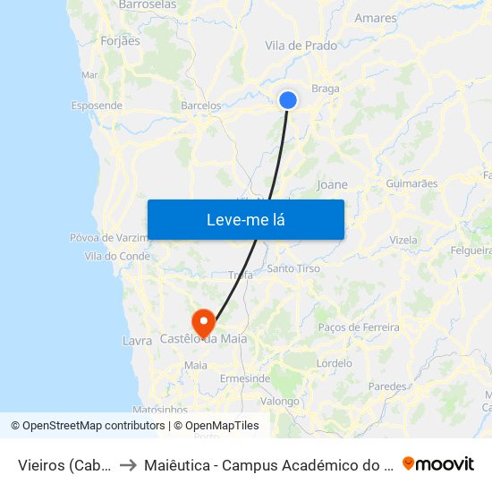 Vieiros (Cabreiros) to Maiêutica - Campus Académico do Ismai e Ipmaia map