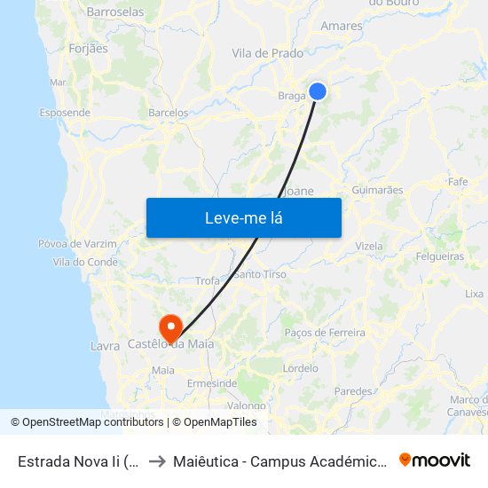 Estrada Nova Ii (Fonte Grilo) to Maiêutica - Campus Académico do Ismai e Ipmaia map