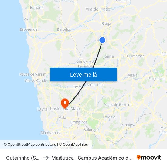 Outeirinho (Sobrado) to Maiêutica - Campus Académico do Ismai e Ipmaia map