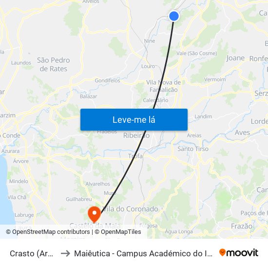 Crasto (Arentim) to Maiêutica - Campus Académico do Ismai e Ipmaia map