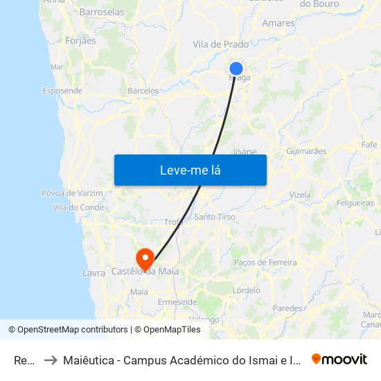 Rego to Maiêutica - Campus Académico do Ismai e Ipmaia map