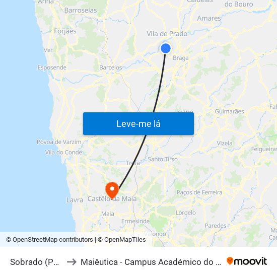 Sobrado (Panoias) to Maiêutica - Campus Académico do Ismai e Ipmaia map