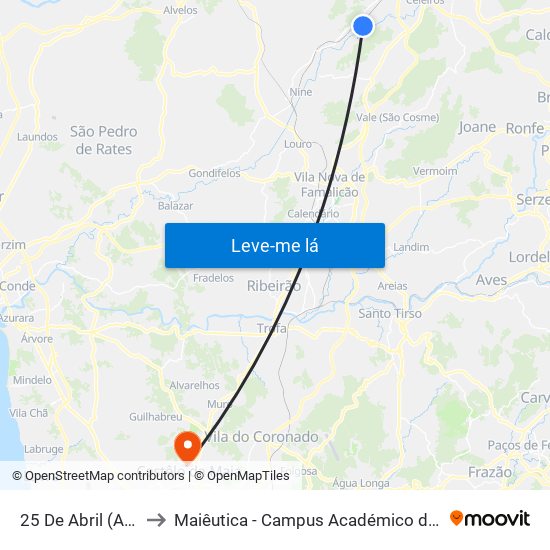 25 De Abril (Alfacoop) to Maiêutica - Campus Académico do Ismai e Ipmaia map