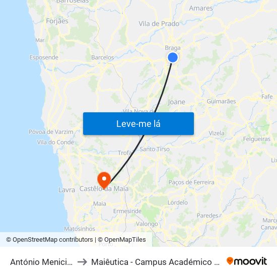 António Menici Malheiro to Maiêutica - Campus Académico do Ismai e Ipmaia map