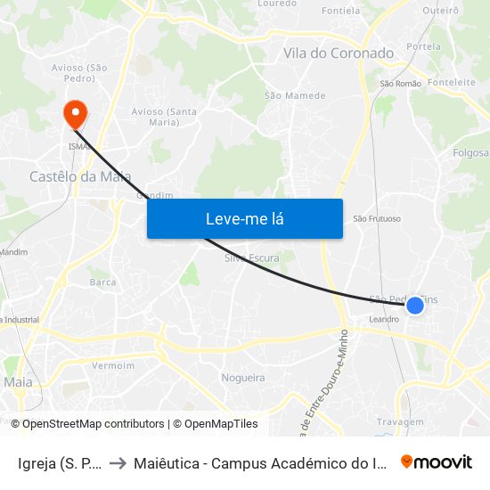 Igreja (S. P. Fins) to Maiêutica - Campus Académico do Ismai e Ipmaia map