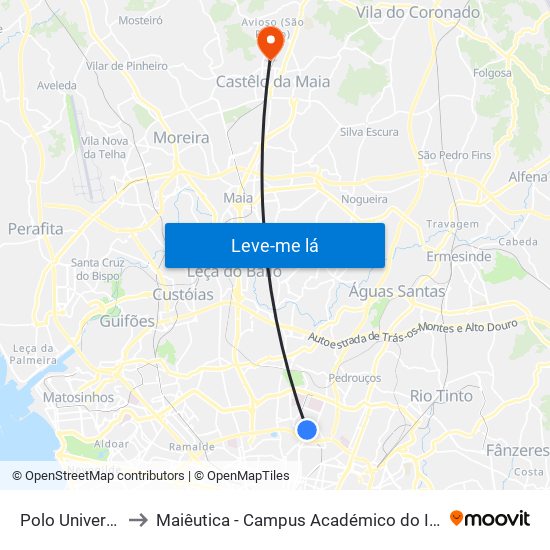 Polo Universitário to Maiêutica - Campus Académico do Ismai e Ipmaia map
