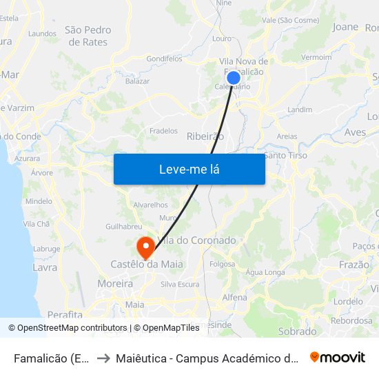 Famalicão (Estação) to Maiêutica - Campus Académico do Ismai e Ipmaia map