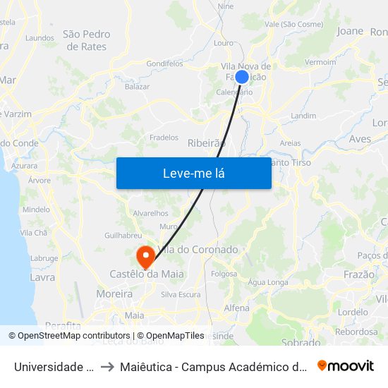 Universidade Lusíada to Maiêutica - Campus Académico do Ismai e Ipmaia map