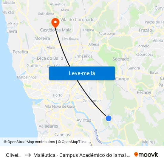 Oliveiras to Maiêutica - Campus Académico do Ismai e Ipmaia map