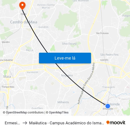 Ermesinde to Maiêutica - Campus Académico do Ismai e Ipmaia map