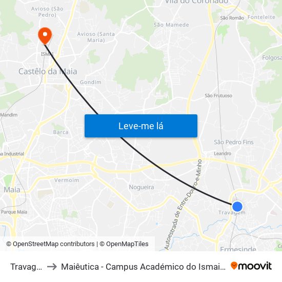 Travagem to Maiêutica - Campus Académico do Ismai e Ipmaia map