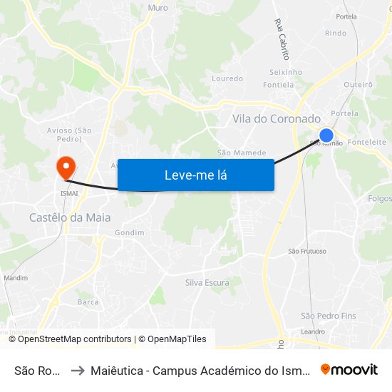 São Romão to Maiêutica - Campus Académico do Ismai e Ipmaia map