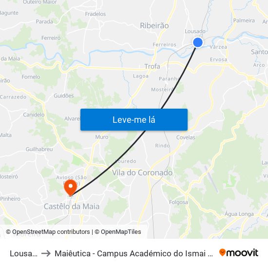 Lousado to Maiêutica - Campus Académico do Ismai e Ipmaia map