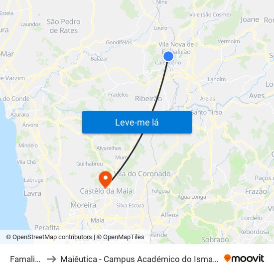 Famalicão to Maiêutica - Campus Académico do Ismai e Ipmaia map