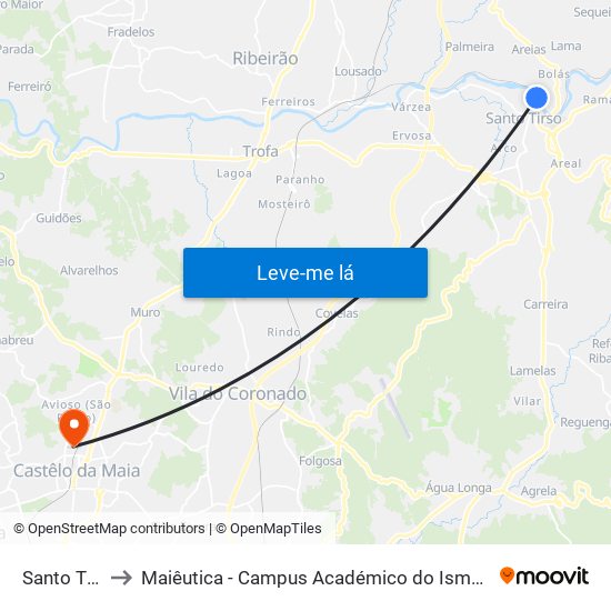 Santo Tirso to Maiêutica - Campus Académico do Ismai e Ipmaia map