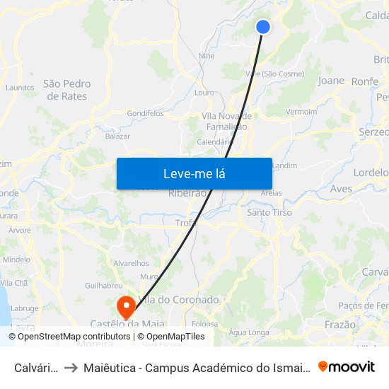 Calvário Ii to Maiêutica - Campus Académico do Ismai e Ipmaia map