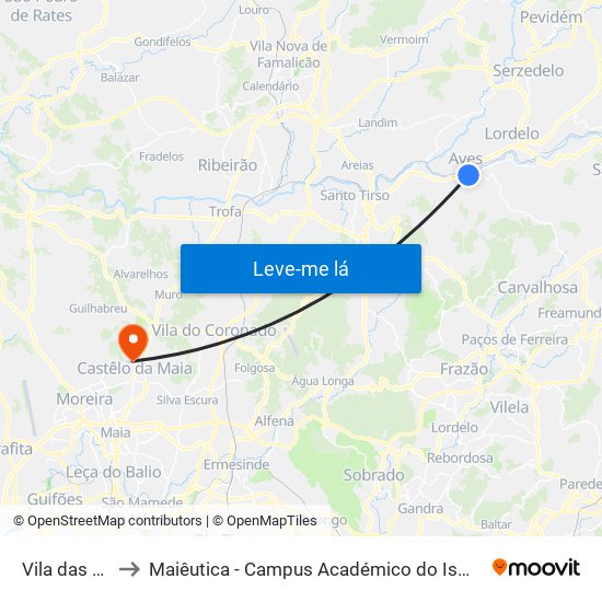 Vila das Aves to Maiêutica - Campus Académico do Ismai e Ipmaia map