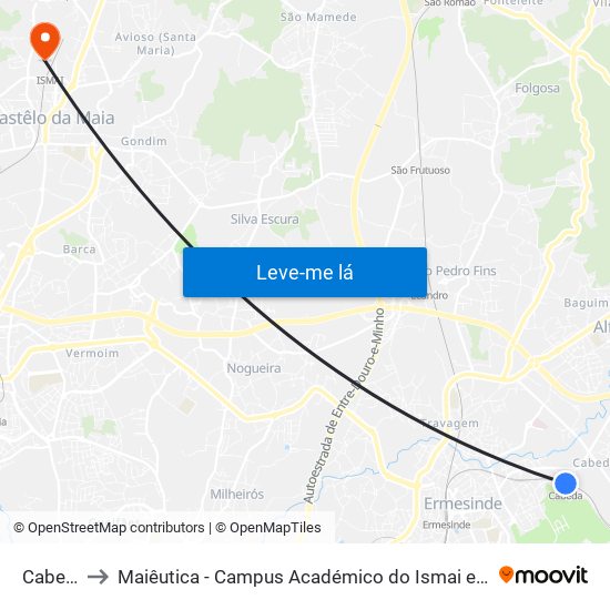 Cabeda to Maiêutica - Campus Académico do Ismai e Ipmaia map