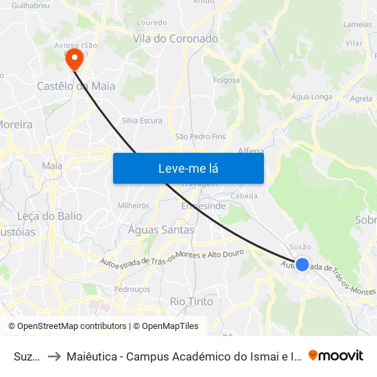 Suzão to Maiêutica - Campus Académico do Ismai e Ipmaia map