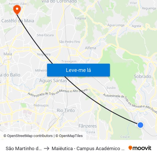 São Martinho do Campo to Maiêutica - Campus Académico do Ismai e Ipmaia map