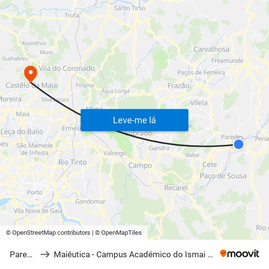 Paredes to Maiêutica - Campus Académico do Ismai e Ipmaia map