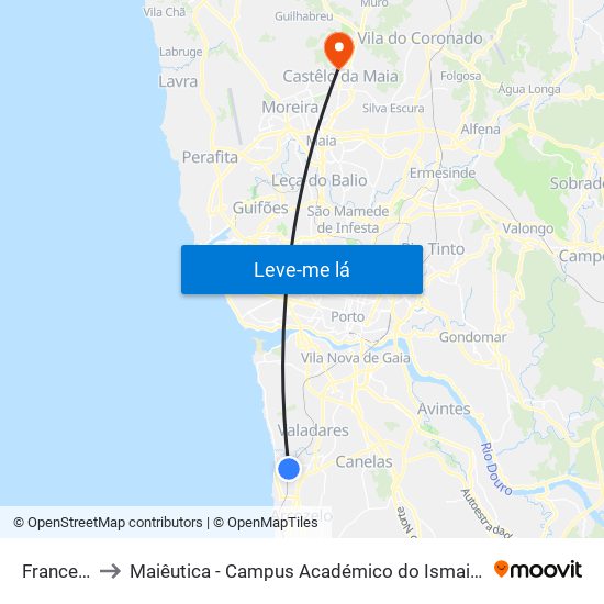 Francelos to Maiêutica - Campus Académico do Ismai e Ipmaia map