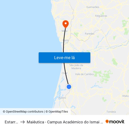 Estarreja to Maiêutica - Campus Académico do Ismai e Ipmaia map