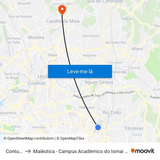 Contumil to Maiêutica - Campus Académico do Ismai e Ipmaia map