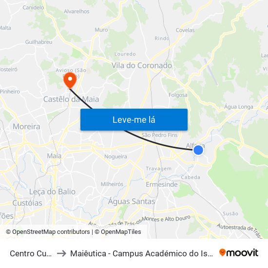 Centro Cultural to Maiêutica - Campus Académico do Ismai e Ipmaia map