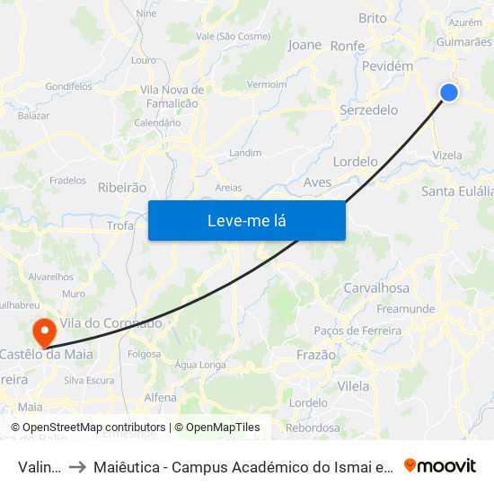 Valinha to Maiêutica - Campus Académico do Ismai e Ipmaia map