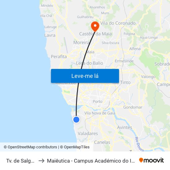 Tv. de Salgueiros to Maiêutica - Campus Académico do Ismai e Ipmaia map