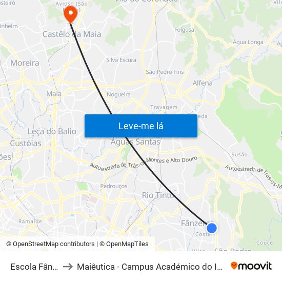 Escola Fânzeres to Maiêutica - Campus Académico do Ismai e Ipmaia map