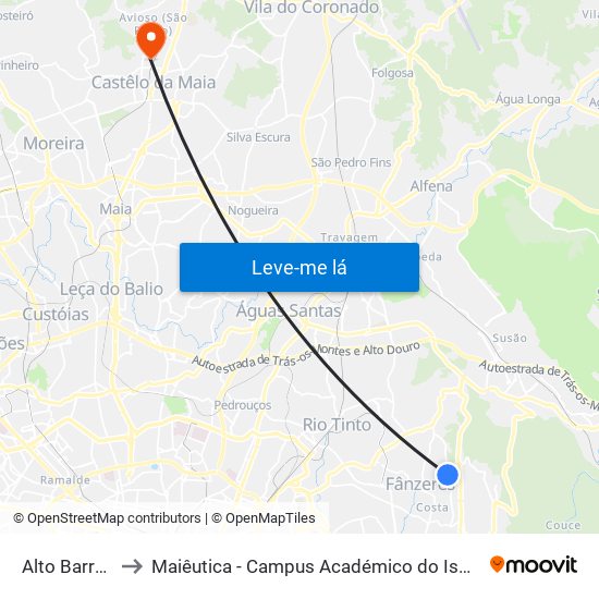 Alto Barreiros to Maiêutica - Campus Académico do Ismai e Ipmaia map