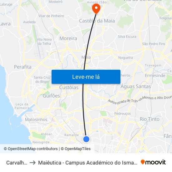 Carvalhido to Maiêutica - Campus Académico do Ismai e Ipmaia map