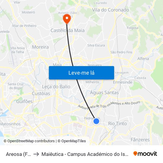 Areosa (Feira) to Maiêutica - Campus Académico do Ismai e Ipmaia map