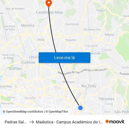 Pedras Salgadas to Maiêutica - Campus Académico do Ismai e Ipmaia map